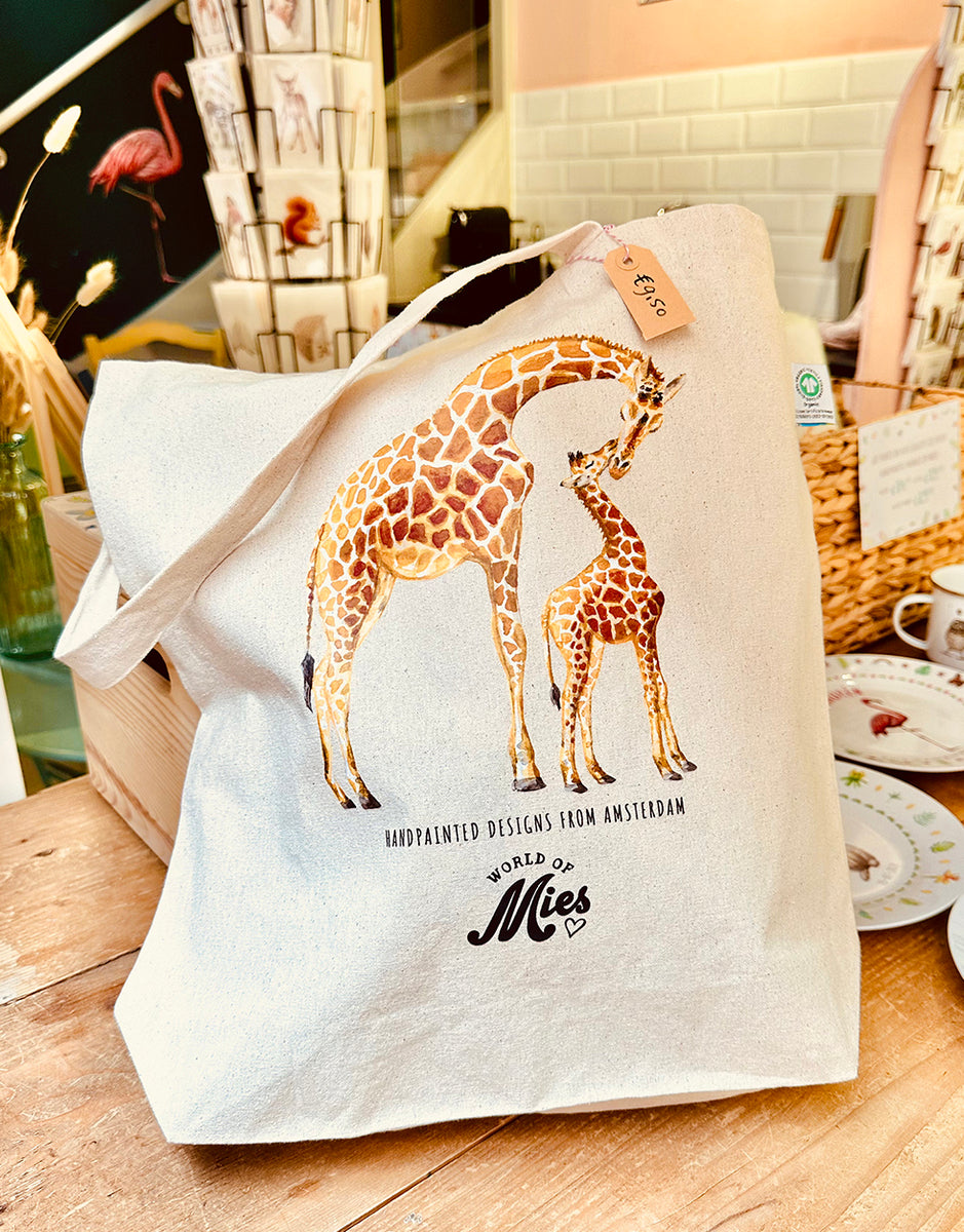 Canvas tote bag giraffe 100 organic cotton GOTS