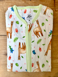 Super soft summer baby sleeping bag of bamboo textile with alpaca print