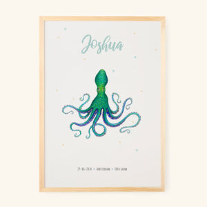 Geboorteposter octopus - gepersonaliseerd - A3