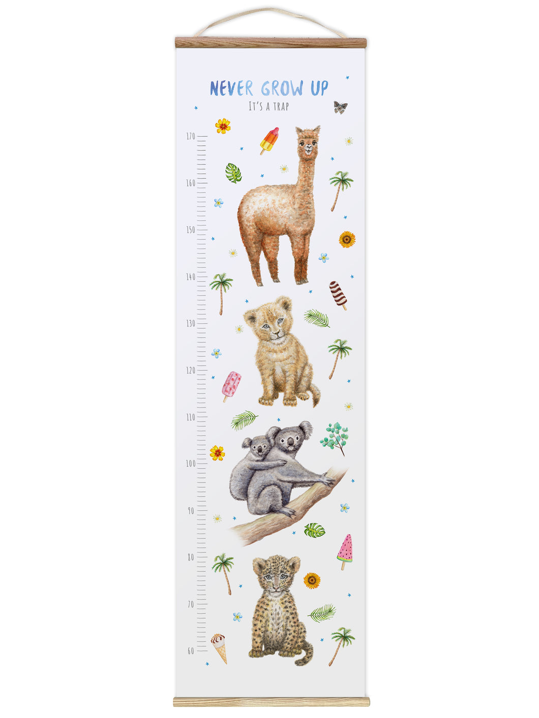 Personalised growth chart tropical animals with name