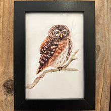 Afbeelding in Gallery-weergave laden, Zwart houten A6 lijstje met uil art print
