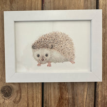 Afbeelding in Gallery-weergave laden, Wit houten A6 lijstje met egel art print
