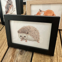 Afbeelding in Gallery-weergave laden, Zwart houten A6 lijstje met egel art print
