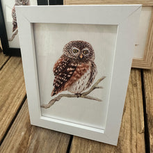 Load image into Gallery viewer, Wit houten A6 lijstje met uil art print
