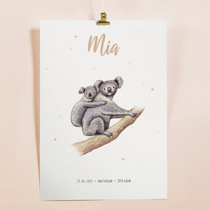 Geboorteposter koala - gepersonaliseerd - A3