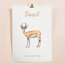 Afbeelding in Gallery-weergave laden, Geboorteposter springbok - gepersonaliseerd - A3
