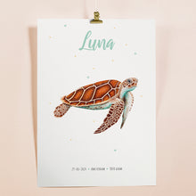 Afbeelding in Gallery-weergave laden, Geboorteposter zeeschildpad - gepersonaliseerd - A3
