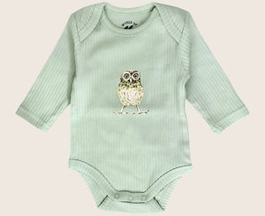 Baby romper sage uil longsleeve