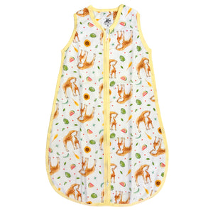 Super soft summer baby sleeping bag of bamboo textile with a giraffe print